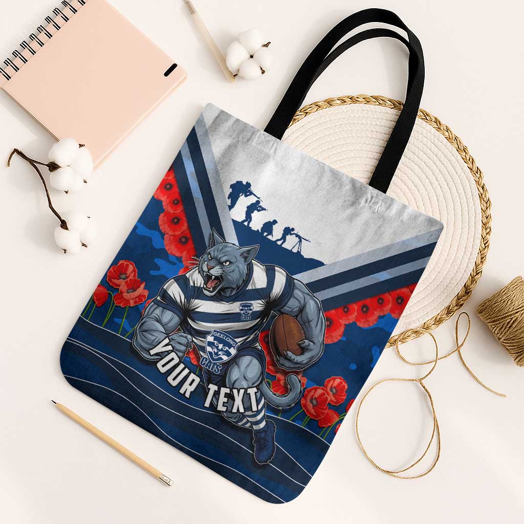 Personalised Geelong Cats ANZAC Tote Bag Military Remembrance Australian Football Mascot Camouflage