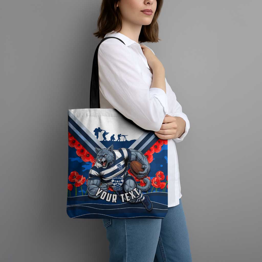 Personalised Geelong Cats ANZAC Tote Bag Military Remembrance Australian Football Mascot Camouflage