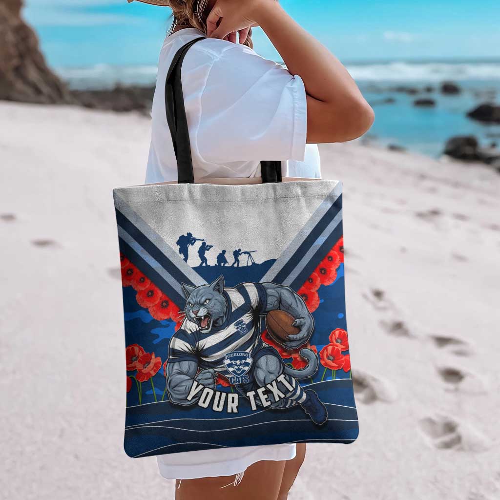 Personalised Geelong Cats ANZAC Tote Bag Military Remembrance Australian Football Mascot Camouflage