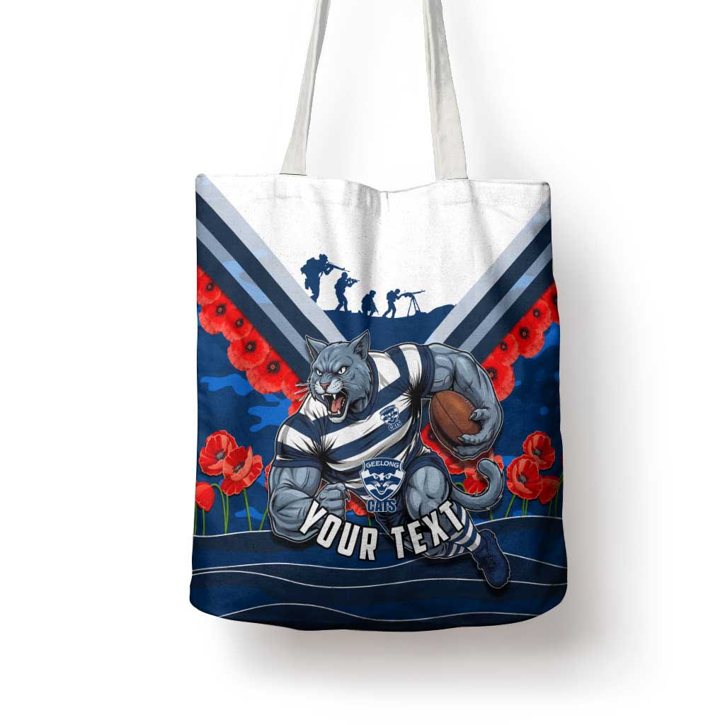 Personalised Geelong Cats ANZAC Tote Bag Military Remembrance Australian Football Mascot Camouflage