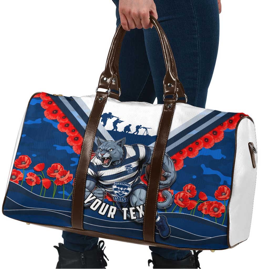 Personalised Geelong Cats ANZAC Travel Bag Military Remembrance Australian Football Mascot Camouflage