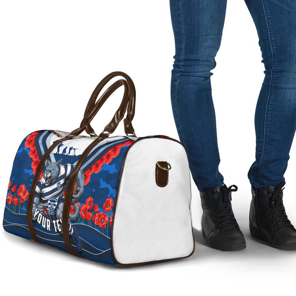 Personalised Geelong Cats ANZAC Travel Bag Military Remembrance Australian Football Mascot Camouflage
