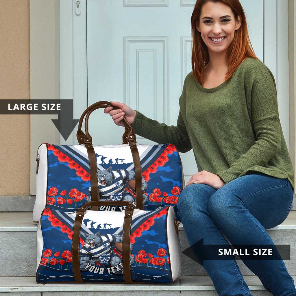Personalised Geelong Cats ANZAC Travel Bag Military Remembrance Australian Football Mascot Camouflage