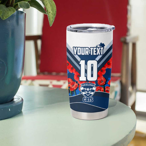 Personalised Geelong Cats ANZAC Tumbler Cup Military Remembrance Australian Football Mascot Camouflage