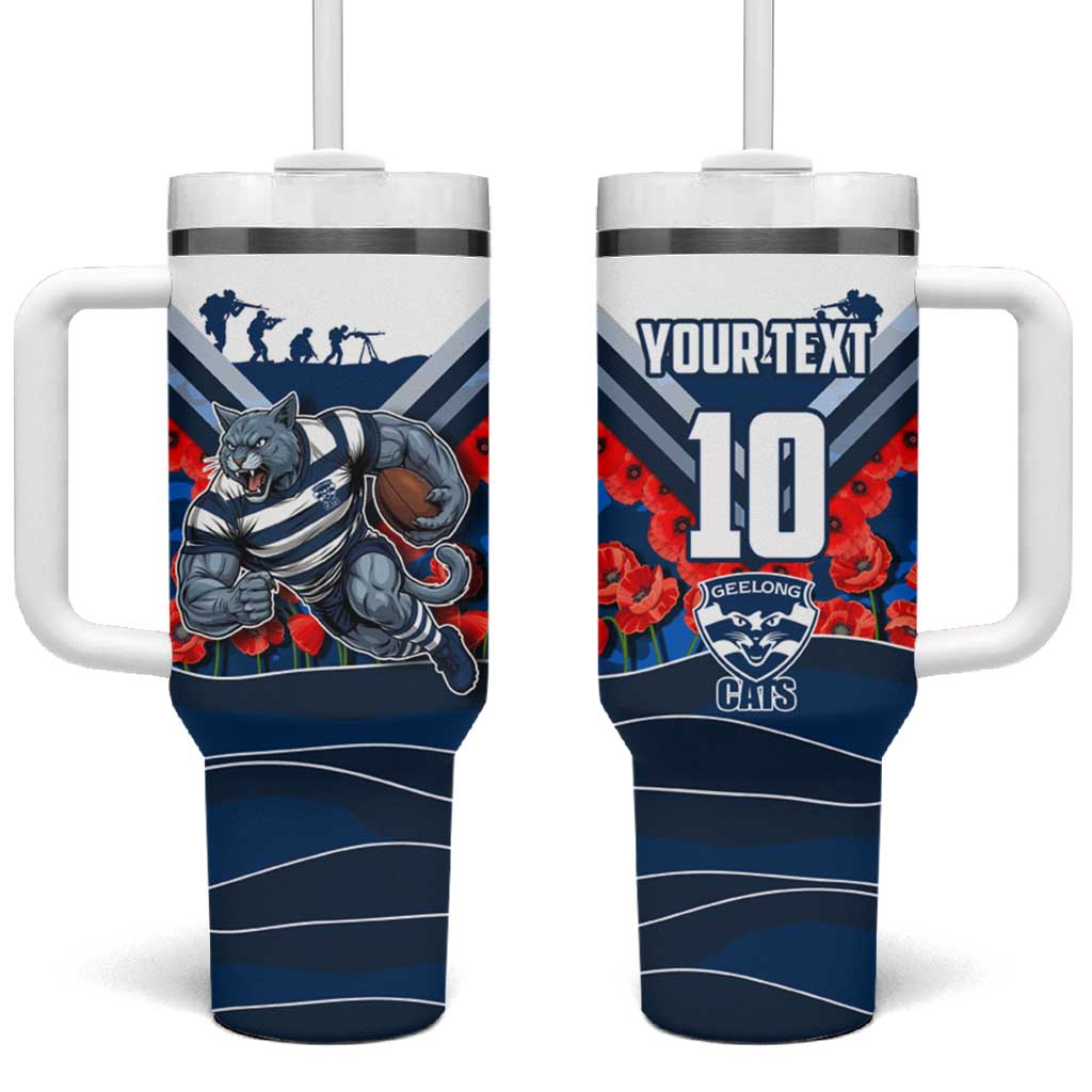 Personalised Geelong Cats ANZAC Tumbler With Handle Military Remembrance Australian Football Mascot Camouflage