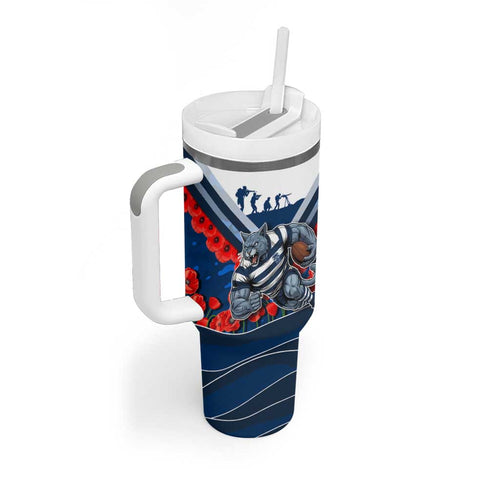 Personalised Geelong Cats ANZAC Tumbler With Handle Military Remembrance Australian Football Mascot Camouflage
