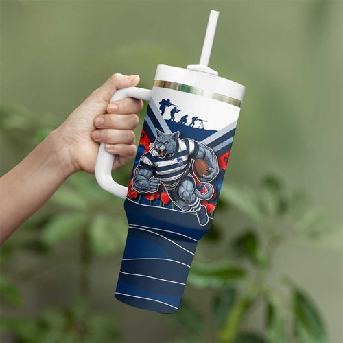 Personalised Geelong Cats ANZAC Tumbler With Handle Military Remembrance Australian Football Mascot Camouflage