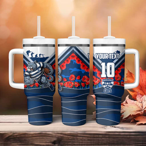 Personalised Geelong Cats ANZAC Tumbler With Handle Military Remembrance Australian Football Mascot Camouflage