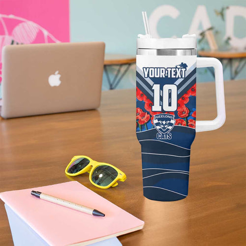 Personalised Geelong Cats ANZAC Tumbler With Handle Military Remembrance Australian Football Mascot Camouflage