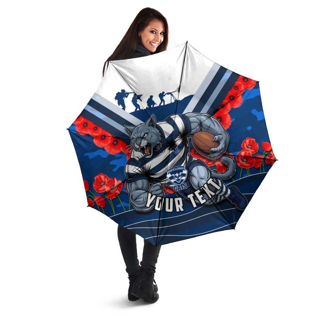 Personalised Geelong Cats ANZAC Umbrella Military Remembrance Australian Football Mascot Camouflage