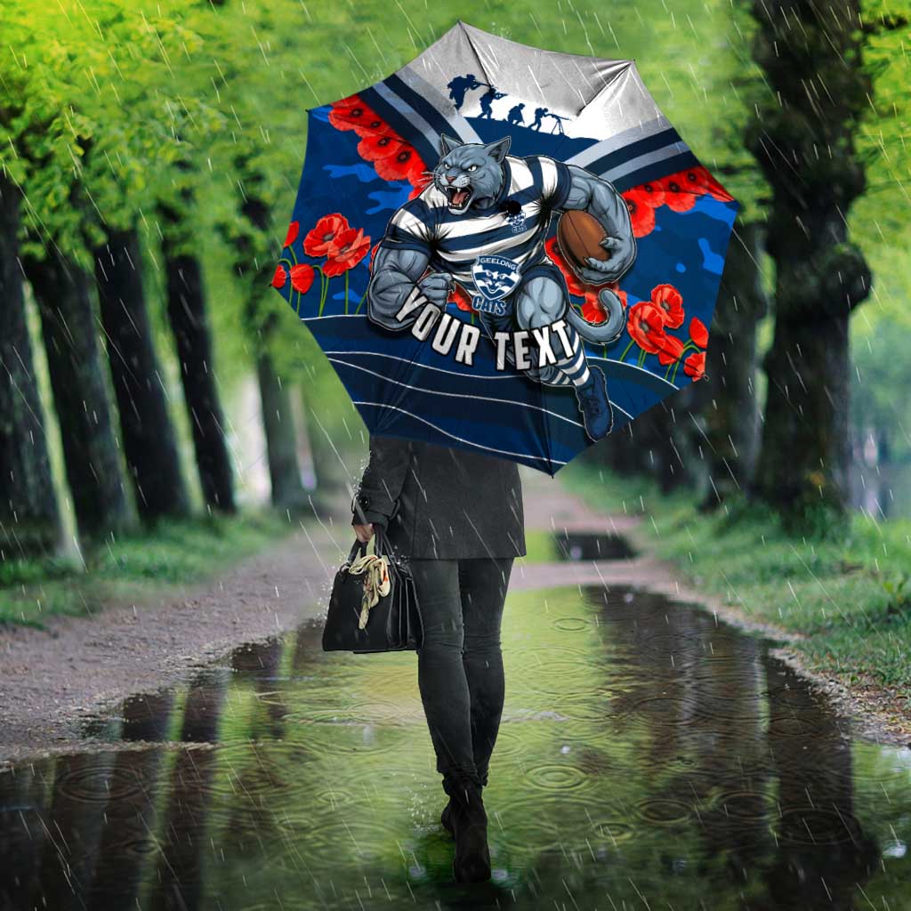 Personalised Geelong Cats ANZAC Umbrella Military Remembrance Australian Football Mascot Camouflage