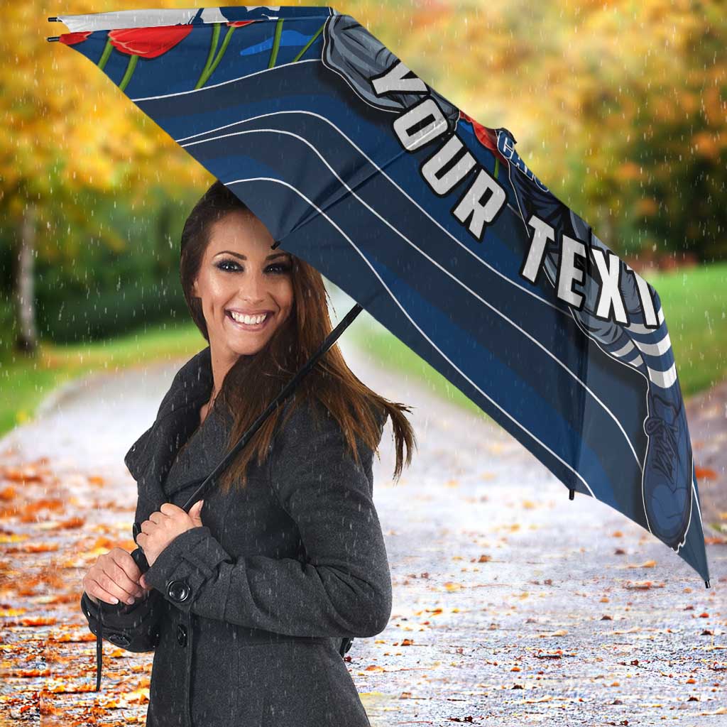 Personalised Geelong Cats ANZAC Umbrella Military Remembrance Australian Football Mascot Camouflage