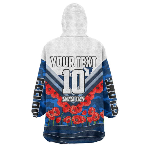 Personalised Geelong Cats ANZAC Wearable Blanket Hoodie Military Remembrance Australian Football Mascot Camouflage