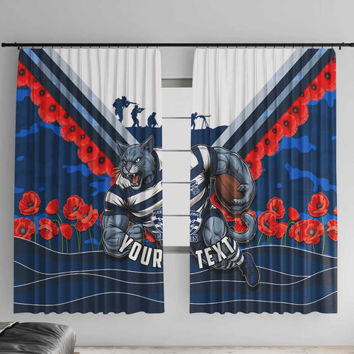 Personalised Geelong Cats ANZAC Window Curtain Military Remembrance Australian Football Mascot Camouflage