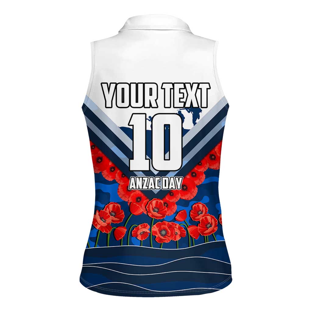 Personalised Geelong Cats ANZAC Women Sleeveless Polo Shirt Military Remembrance Australian Football Mascot Camouflage