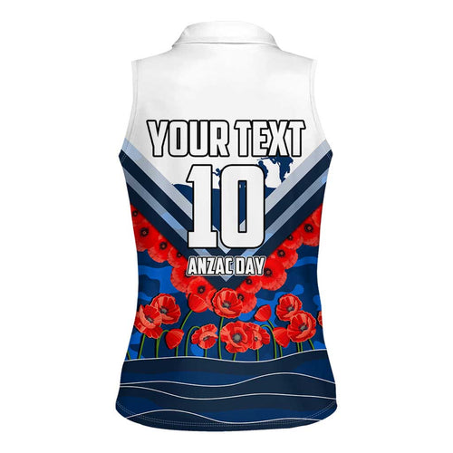 Personalised Geelong Cats ANZAC Women Sleeveless Polo Shirt Military Remembrance Australian Football Mascot Camouflage