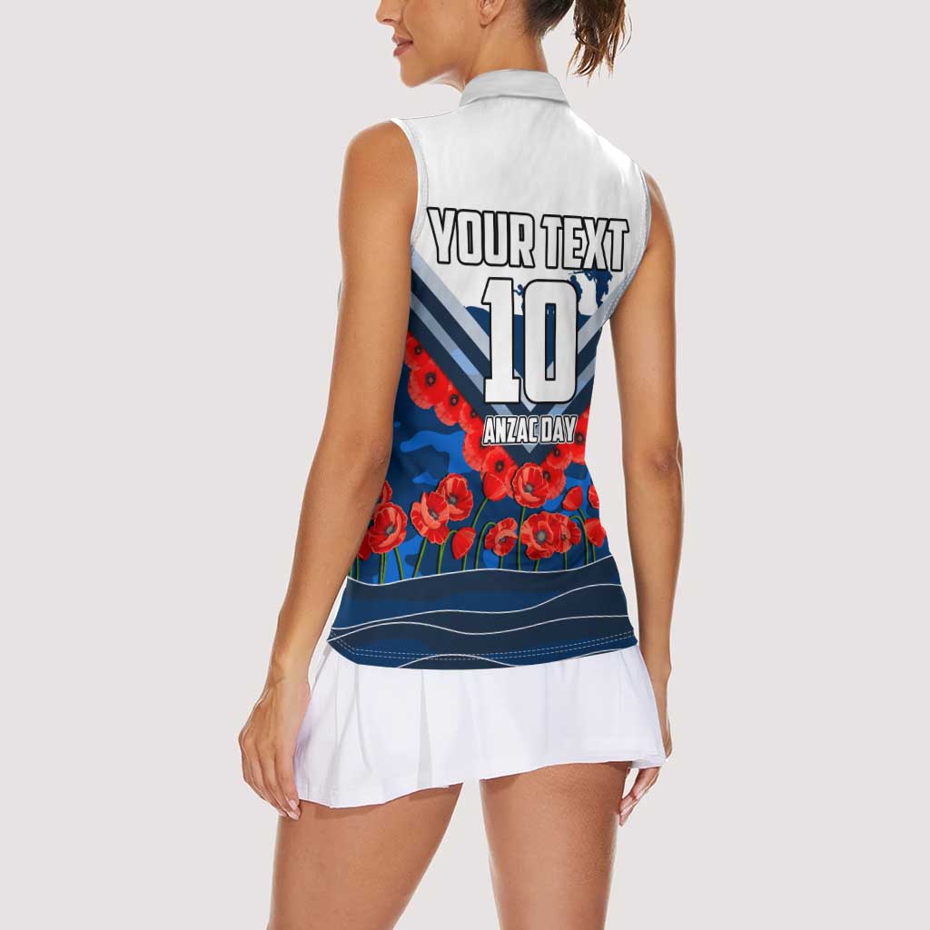 Personalised Geelong Cats ANZAC Women Sleeveless Polo Shirt Military Remembrance Australian Football Mascot Camouflage