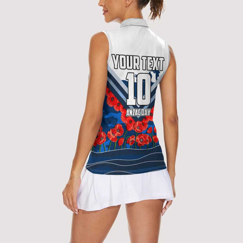 Personalised Geelong Cats ANZAC Women Sleeveless Polo Shirt Military Remembrance Australian Football Mascot Camouflage