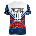 Personalised Geelong Cats ANZAC Women V-Neck T-Shirt Military Remembrance Australian Football Mascot Camouflage