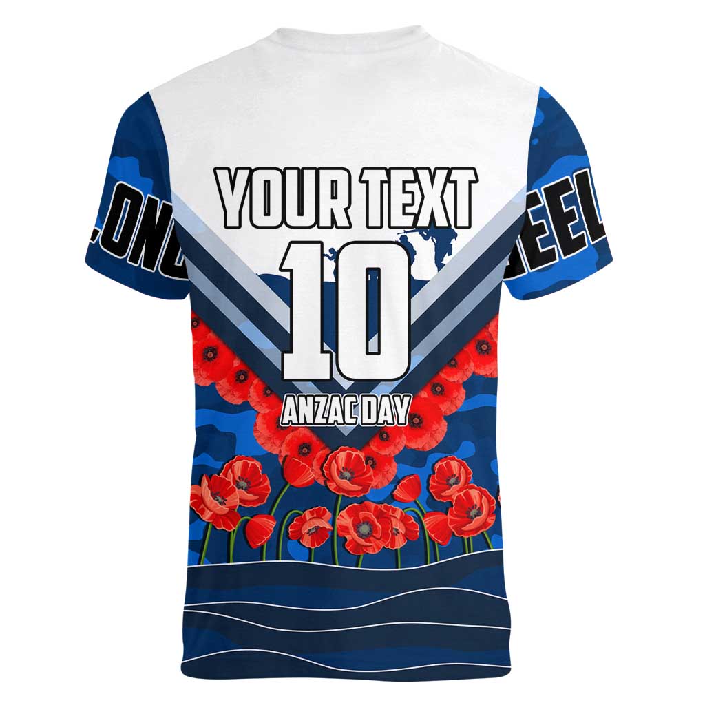 Personalised Geelong Cats ANZAC Women V-Neck T-Shirt Military Remembrance Australian Football Mascot Camouflage