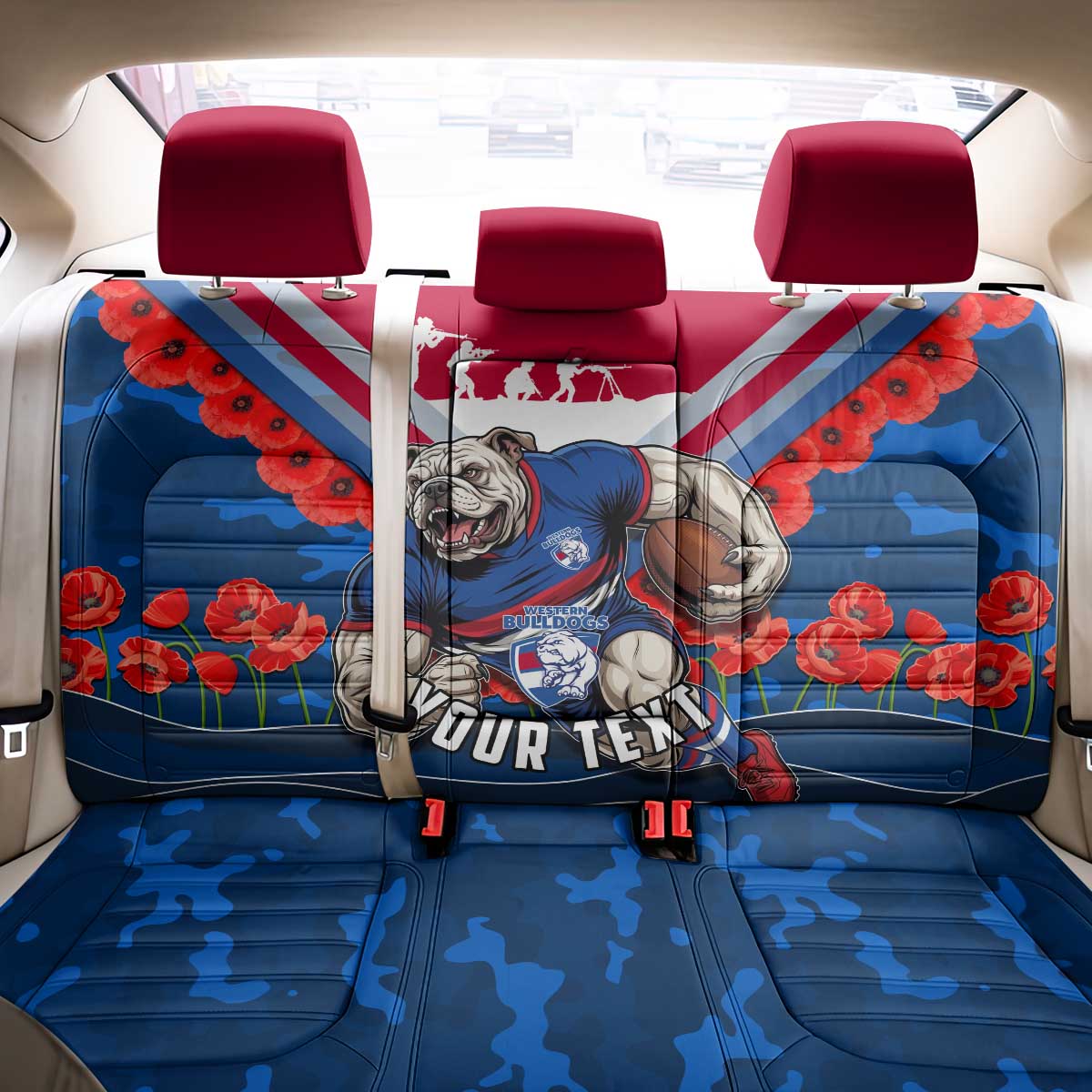 Personalised Western Bulldogs ANZAC Back Car Seat Cover Military Remembrance Australian Football Mascot Camouflage