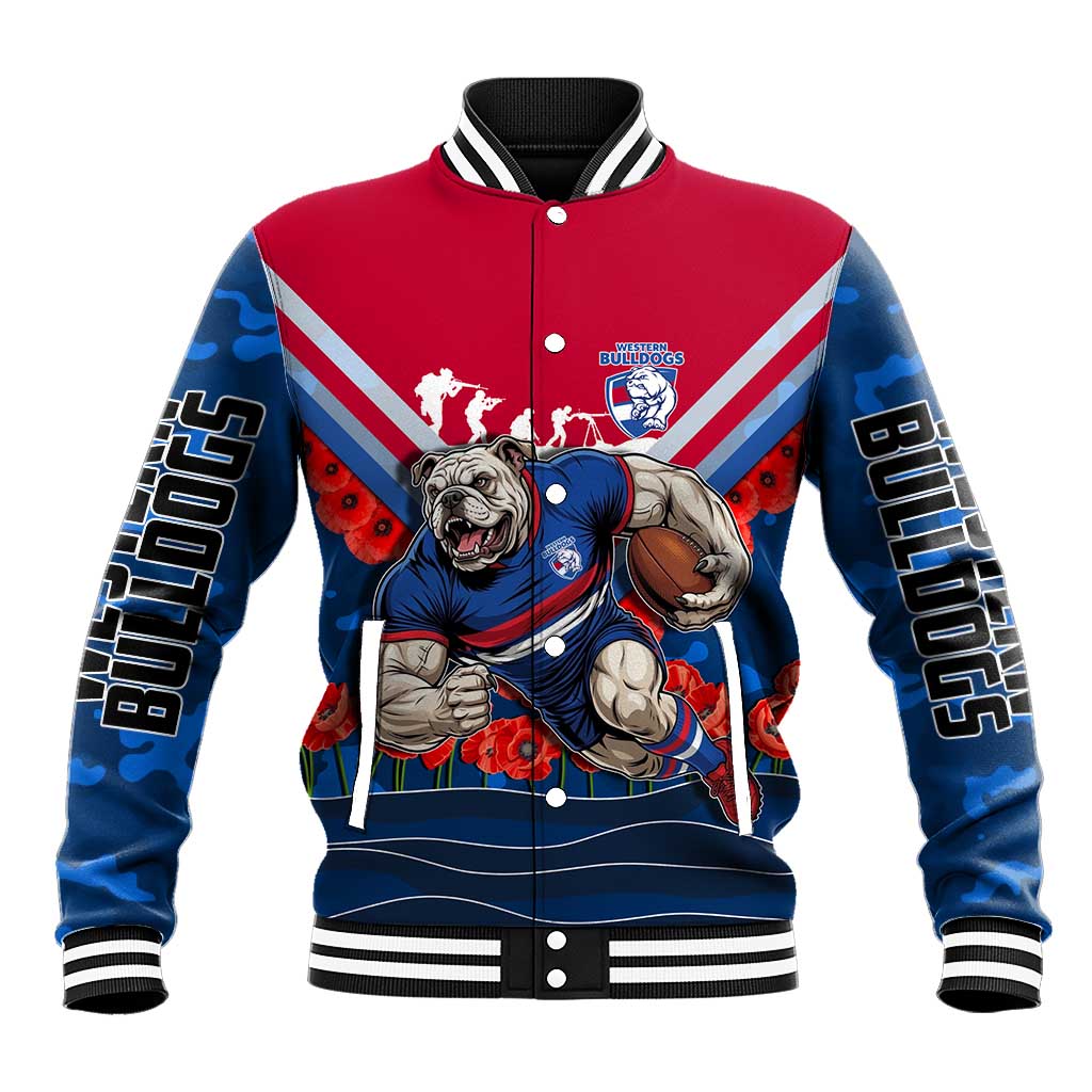 Personalised Western Bulldogs ANZAC Baseball Jacket Military Remembrance Australian Football Mascot Camouflage