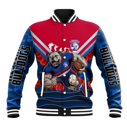 Personalised Western Bulldogs ANZAC Baseball Jacket Military Remembrance Australian Football Mascot Camouflage