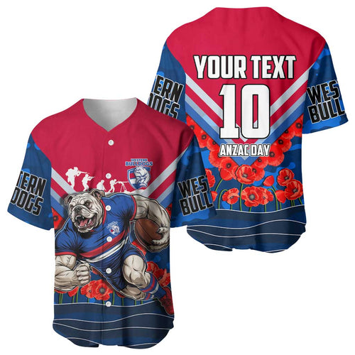 Personalised Western Bulldogs ANZAC Baseball Jersey Military Remembrance Australian Football Mascot Camouflage