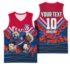 Personalised Western Bulldogs ANZAC Basketball Jersey Military Remembrance Australian Football Mascot Camouflage