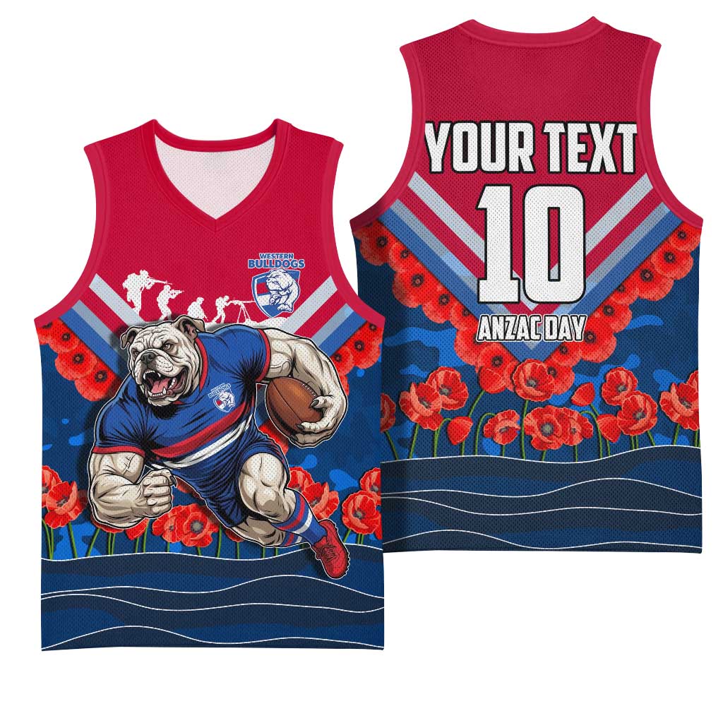 Personalised Western Bulldogs ANZAC Basketball Jersey Military Remembrance Australian Football Mascot Camouflage