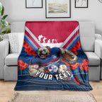 Personalised Western Bulldogs ANZAC Blanket Military Remembrance Australian Football Mascot Camouflage