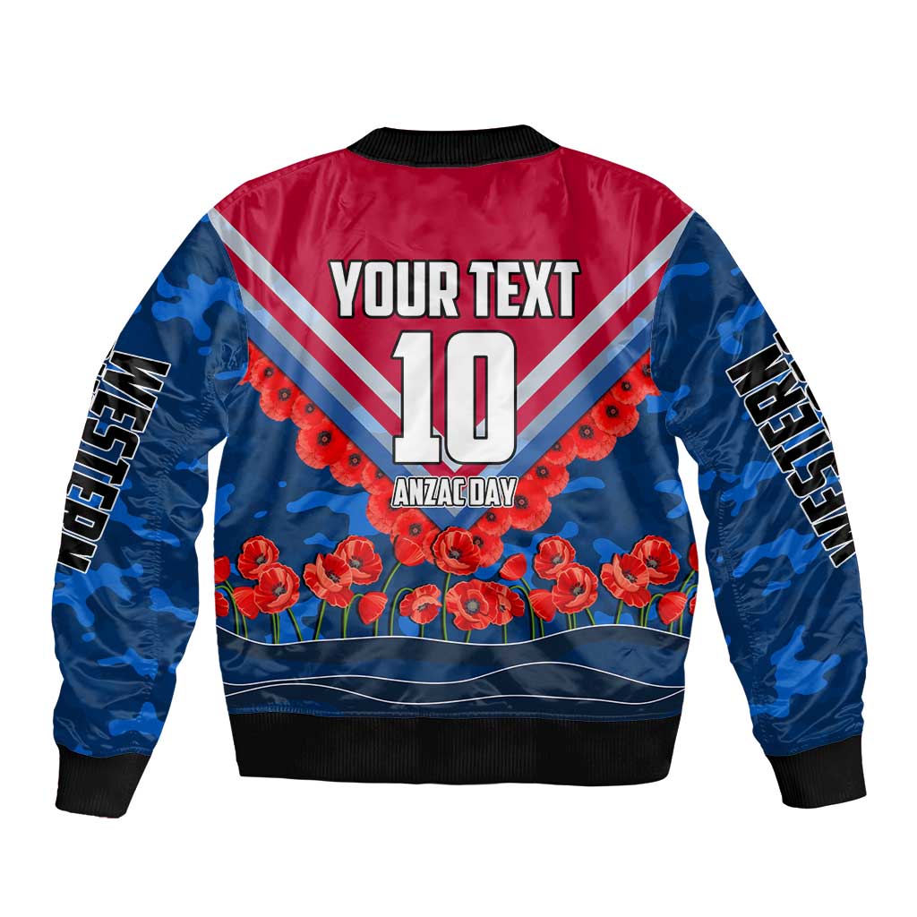 Personalised Western Bulldogs ANZAC Bomber Jacket Military Remembrance Australian Football Mascot Camouflage