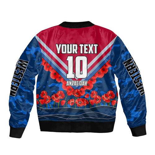 Personalised Western Bulldogs ANZAC Bomber Jacket Military Remembrance Australian Football Mascot Camouflage