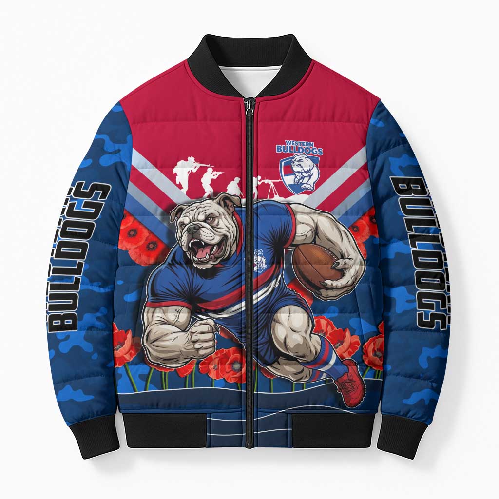 Personalised Western Bulldogs ANZAC Bomber Puffer Jacket Military Remembrance Australian Football Mascot Camouflage
