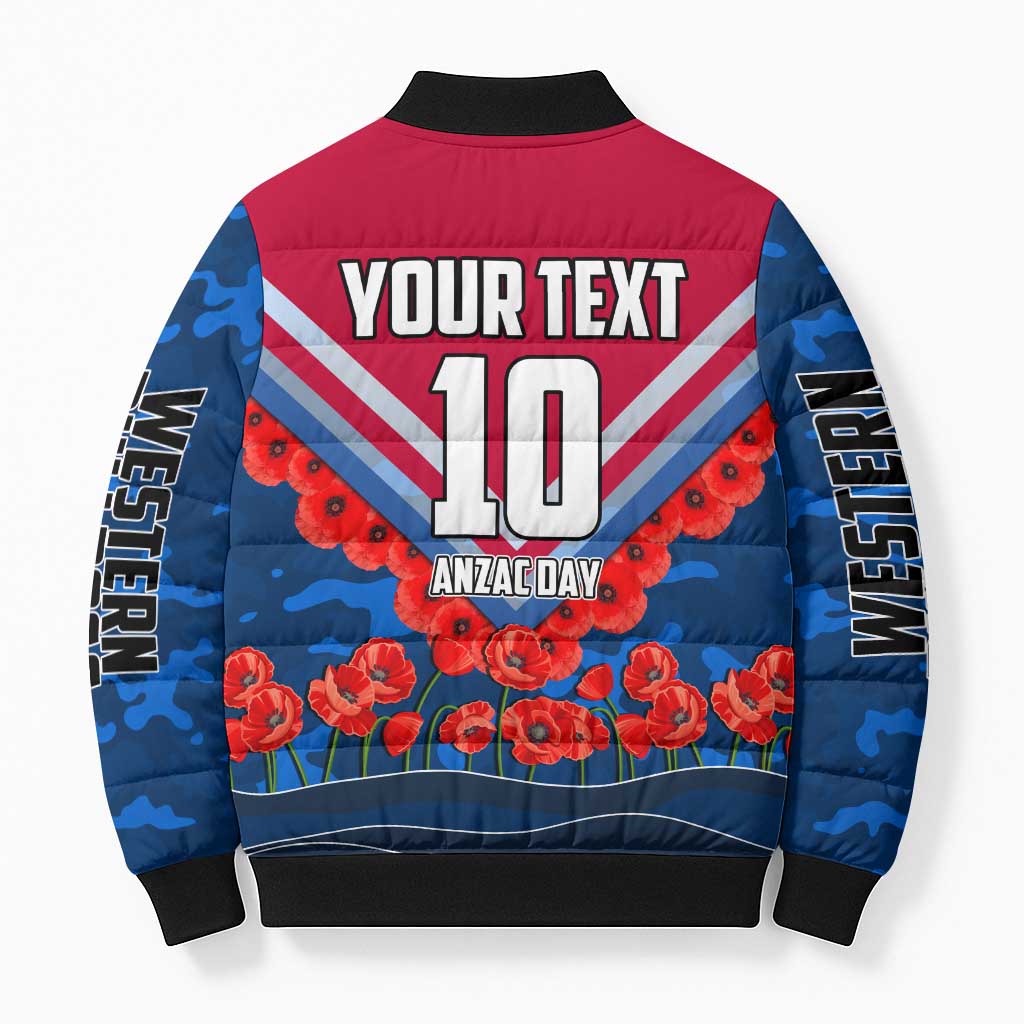 Personalised Western Bulldogs ANZAC Bomber Puffer Jacket Military Remembrance Australian Football Mascot Camouflage