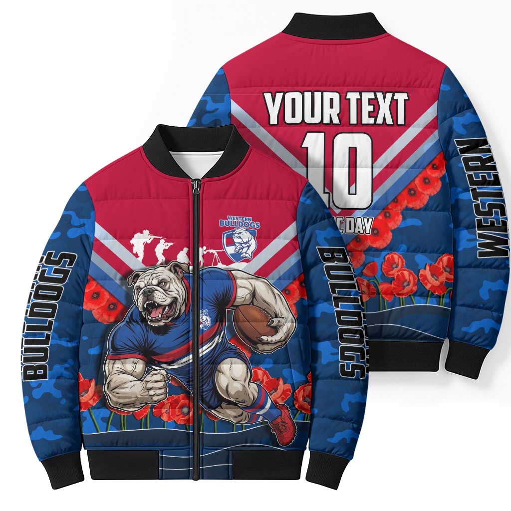 Personalised Western Bulldogs ANZAC Bomber Puffer Jacket Military Remembrance Australian Football Mascot Camouflage