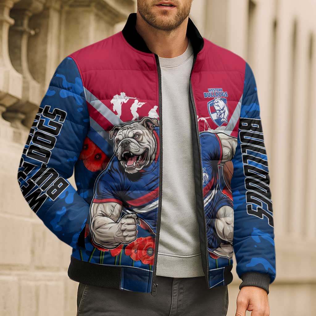 Personalised Western Bulldogs ANZAC Bomber Puffer Jacket Military Remembrance Australian Football Mascot Camouflage