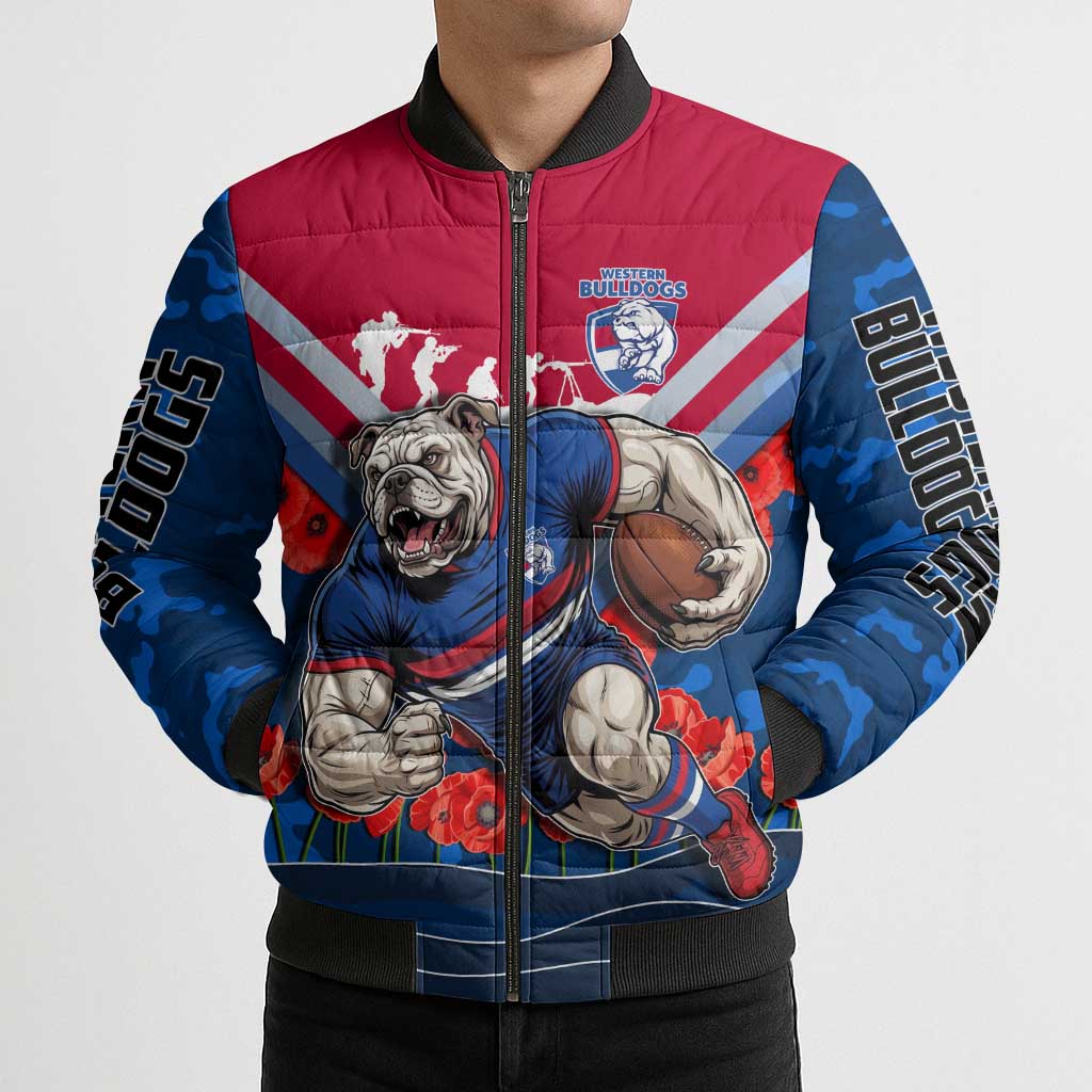 Personalised Western Bulldogs ANZAC Bomber Puffer Jacket Military Remembrance Australian Football Mascot Camouflage