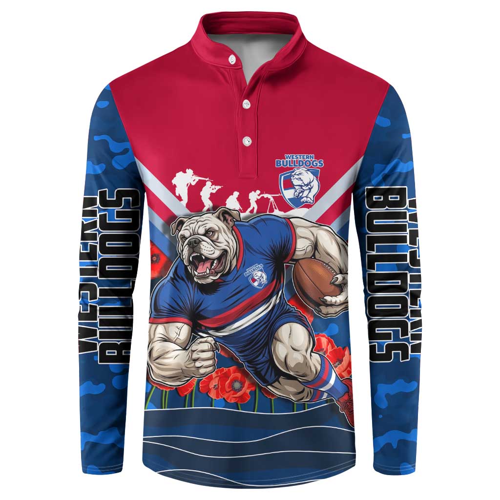 Personalised Western Bulldogs ANZAC Button Sweatshirt Military Remembrance Australian Football Mascot Camouflage