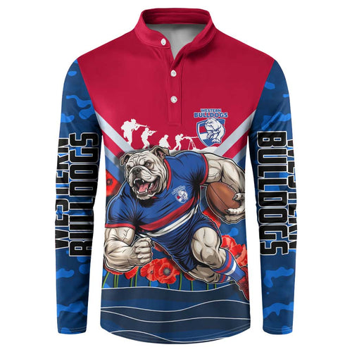 Personalised Western Bulldogs ANZAC Button Sweatshirt Military Remembrance Australian Football Mascot Camouflage