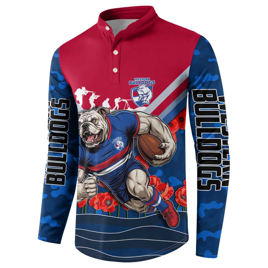 Personalised Western Bulldogs ANZAC Button Sweatshirt Military Remembrance Australian Football Mascot Camouflage