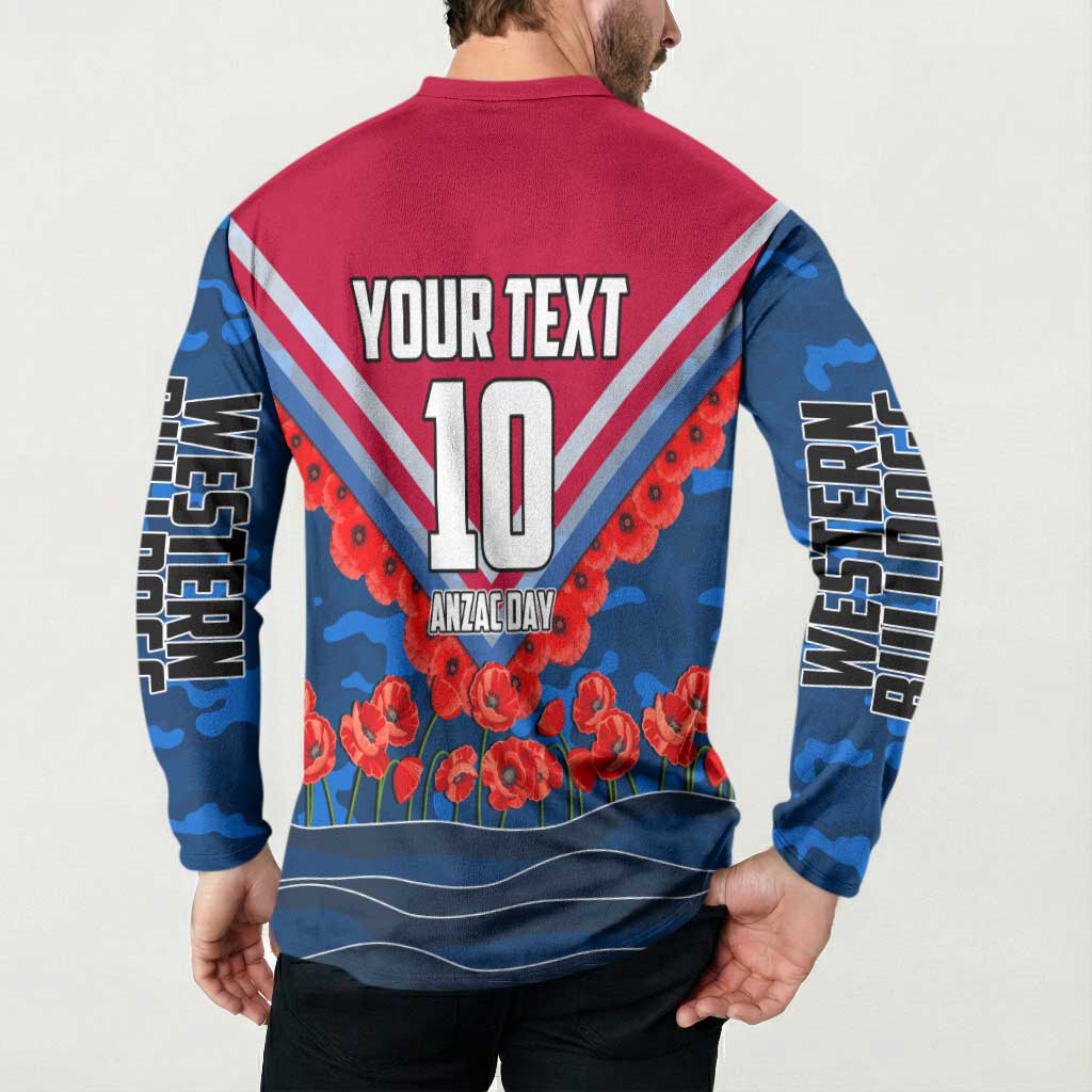 Personalised Western Bulldogs ANZAC Button Sweatshirt Military Remembrance Australian Football Mascot Camouflage