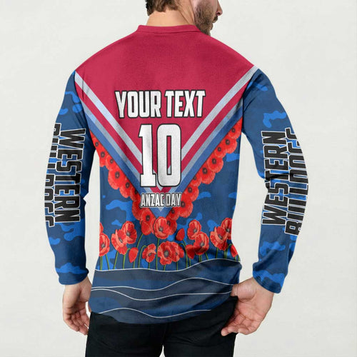 Personalised Western Bulldogs ANZAC Button Sweatshirt Military Remembrance Australian Football Mascot Camouflage