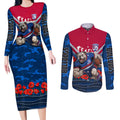 Personalised Western Bulldogs ANZAC Couples Matching Long Sleeve Bodycon Dress and Long Sleeve Button Shirt Military Remembrance Australian Football Mascot Camouflage