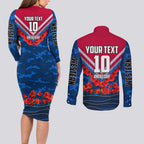 Personalised Western Bulldogs ANZAC Couples Matching Long Sleeve Bodycon Dress and Long Sleeve Button Shirt Military Remembrance Australian Football Mascot Camouflage