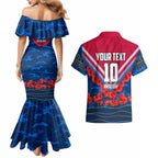 Personalised Western Bulldogs ANZAC Couples Matching Mermaid Dress and Hawaiian Shirt Military Remembrance Australian Football Mascot Camouflage