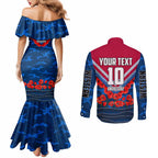 Personalised Western Bulldogs ANZAC Couples Matching Mermaid Dress and Long Sleeve Button Shirt Military Remembrance Australian Football Mascot Camouflage