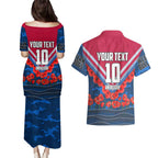 Personalised Western Bulldogs ANZAC Couples Matching Puletasi and Hawaiian Shirt Military Remembrance Australian Football Mascot Camouflage