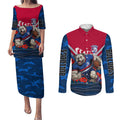 Personalised Western Bulldogs ANZAC Couples Matching Puletasi and Long Sleeve Button Shirt Military Remembrance Australian Football Mascot Camouflage