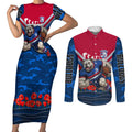 Personalised Western Bulldogs ANZAC Couples Matching Short Sleeve Bodycon Dress and Long Sleeve Button Shirt Military Remembrance Australian Football Mascot Camouflage